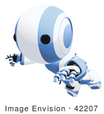 #42207 Clip Art Graphic Of A Blue Futuristic Robot Floating Or Falling