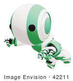 #42211 Clip Art Graphic Of A Green Futuristic Robot Floating