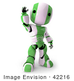 #42216 Clip Art Graphic Of A Green Futuristic Robot Waving