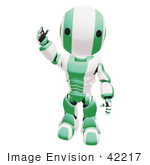 #42217 Clip Art Graphic Of A Green Futuristic Robot Walking And Waving