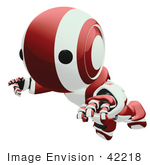 #42218 Clip Art Graphic Of A Red Futuristic Robot Floating
