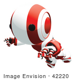 #42220 Clip Art Graphic Of A Red Futuristic Robot Falling