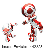 #42228 Clip Art Graphic Of A Red Futuristic Robot And Cam Talking