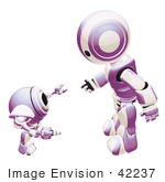 #42237 Clip Art Graphic Of A Purple Futuristic Robot Discussing With A Cam