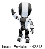 #42243 Clip Art Graphic Of A Black Futuristic Robot Standing And Waving