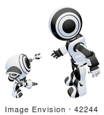 #42244 Clip Art Graphic Of A Black Futuristic Robot Chatting With A Cam