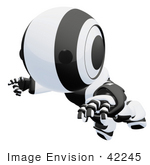 #42245 Clip Art Graphic Of A Black Futuristic Robot Floating