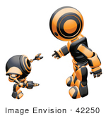 #42250 Clip Art Graphic Of An Orange Futuristic Robot Talking To A Cam