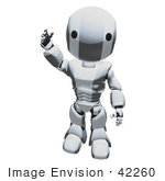 #42260 Clip Art Graphic Of A Chrome Futuristic Robot Waving
