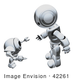 #42261 Clip Art Graphic Of A Chrome Futuristic Robot Talking To A Cam