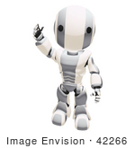 #42266 Clip Art Graphic Of A Silver Futuristic Robot Waving