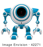 #42271 Clip Art Graphic Of A Blue Futuristic Cam Facing Front