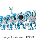 #42279 Clip Art Graphic Of A Waving Blue Cam In A Line