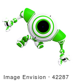 #42287 Clip Art Graphic Of A Focused Green Cam Marching Forward