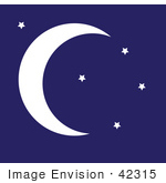 #42315 Clip Art Graphic of a Night Sky With Stars And A Crescent Moon by Maria Bell