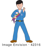 #42316 Clip Art Graphic Of A Handsome Caulking Guy