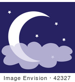 #42327 Clip Art Graphic of a Night Sky With Clouds, Stars And A Crescent Moon by Maria Bell
