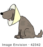 #42342 Clip Art Graphic Of A Recovering Dog Wearing A Collar Cone