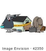 #42350 Clip Art Graphic Of A Sad Dog Being Kicked Out Of His Foreclosed Home