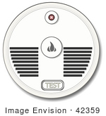 #42359 Clip Art Graphic Of A Smoke Detector With A Test Button