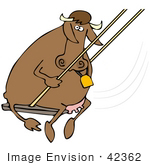 #42362 Clip Art Graphic Of A Swinging Cow