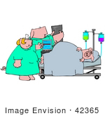 #42365 Clip Art Graphic Of A Nurse And Doctor Attending To An Ill Pig