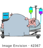 #42367 Clip Art Graphic Of An Ill Pig Recovering In A Hospital