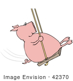 #42370 Clip Art Graphic Of A Swinging Pig