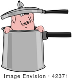 #42371 Clip Art Graphic Of A Pig In A Chefs Pot