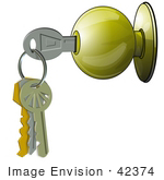 #42374 Clip Art Graphic Of A Door Knob And Keys