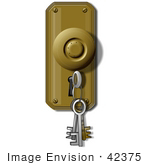 #42375 Clip Art Graphic Of A Key Ring In A Key Hole