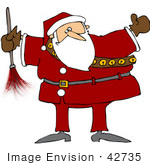 #42735 Royalty-Free (Rf) Clipart Illustration Of A Chubby Santa Holding A Feather Duster