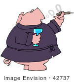 #42737 Clipart Illustration Of A Wealthy Pig In A Robe Drinking Champagne And Smoking A Cigar