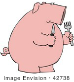 #42738 Clipart Illustration Of A Hungry Pink Pig Holding A Knife And Fork