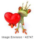 #42747 Royalty-Free Clipart Illustration Of A Romantic 3d Red-Eyed Frog Prince Wearing A Crown And Holding A Red Heart