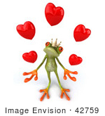 #42759 Royalty-Free Clipart Illustration Of A Loving 3d Red-Eyed Frog Prince Wearing A Crown And Juggling Hearts