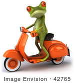 #42765 Royalty-Free Clipart Illustration of a Cute 3d Red-Eyed Tree Frog Standing Up On An Orange Scooter by Julos