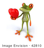 #42810 Royalty-Free (Rf) Clipart Illustration Of A 3d Red Eyed Tree Frog Giving A Red Heart - Pose 3