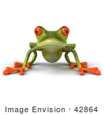 #42864 Royalty-Free (Rf) Clipart Illustration Of A 3d Red Eyed Tree Frog Resting On All Fours And Facing Front