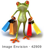 #42909 Royalty-Free (RF) Clipart Illustration of a 3d Red Eyed Tree Frog Carrying Shopping Bags - Pose 1 by Julos
