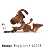 #42956 Royalty-Free (Rf) Clipart Illustration Of A 3d Brown Dog Mascot With A Laptop - Pose 6