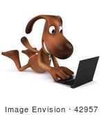 #42957 Royalty-Free (Rf) Clipart Illustration Of A 3d Brown Dog Mascot With A Laptop - Pose 8