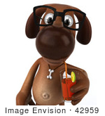 #42959 Royalty-Free (Rf) Clipart Illustration Of A 3d Brown Dog Mascot Wearing Spectacles And Drinking A Beverage - Pose 1