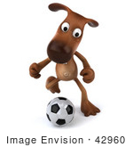 #42960 Royalty-Free (Rf) Clipart Illustration Of A 3d Brown Dog Mascot Playing Soccer - Pose 3