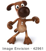 #42961 Royalty-Free (Rf) Clipart Illustration Of A 3d Brown Dog Mascot Doing His Happy Dance - Pose 2