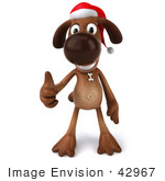 #42967 Royalty-Free (Rf) Clipart Illustration Of A 3d Brown Dog Mascot Waring A Santa Hat And Giving The Thumbs Up - Pose 1
