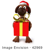 #42969 Royalty-Free (Rf) Clipart Illustration Of A 3d Brown Dog Mascot Carrying A Christmas Gift - Pose 3