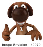 #42970 Royalty-Free (Rf) Clipart Illustration Of A 3d Brown Dog Mascot Giving The Thumbs Up And Standing Behind A Blank Sign