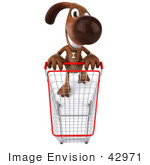 #42971 Royalty-Free (Rf) Clipart Illustration Of A 3d Brown Dog Mascot Pushing A Shopping Cart - Pose 3