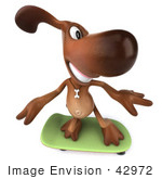 #42972 Royalty-Free (Rf) Clipart Illustration Of A 3d Brown Dog Mascot Skateboarding - Pose 3